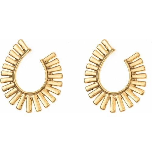 Jaeeyin 2020 Indian Headdress Ethnic Semicircular Boho Delicate Gold color Metal Earring Gift Women Girl Lady Party Flower Petal