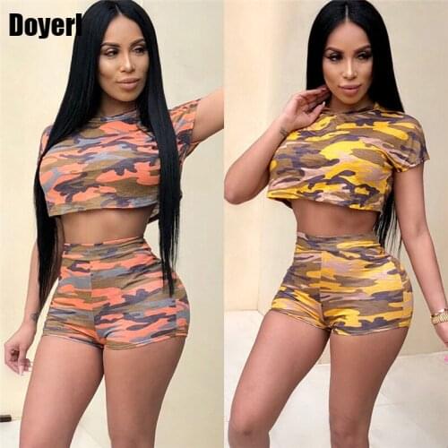 Camouflage Tracksuit Women Two Piece Set Crop Top + Shorts Set Jogger Fitness Leisure Suit 2 Piece Set Summer Outfits for Women