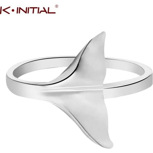 Kinitial Gold Whale Mermaid Tail Finger Rings for Women Wedding Engagement Gift Triangle Ginkgo Leaf Shape Ring Jewelry