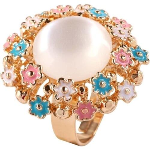 Colorful Enameling Little Flower Chunky Hollow Big Adjustable Rings for Women Girls Fashion Jewelry