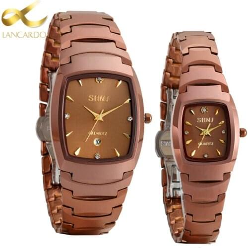 Lancardo Tungsten Steel Rectangle Watch For Men And Women Brand Luxury Women Watches Lovers Ladies Dark Coffee Quartz Watch Gift