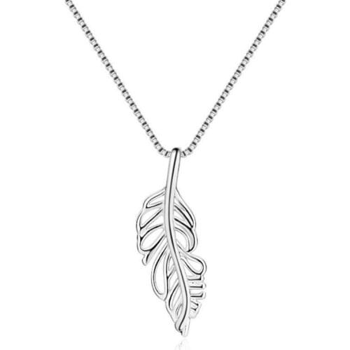 Trendy Lady Silver Plated Necklace For Women Accessories Fashion Feather Pendant Necklace Girls Party Bijou Charm Choker
