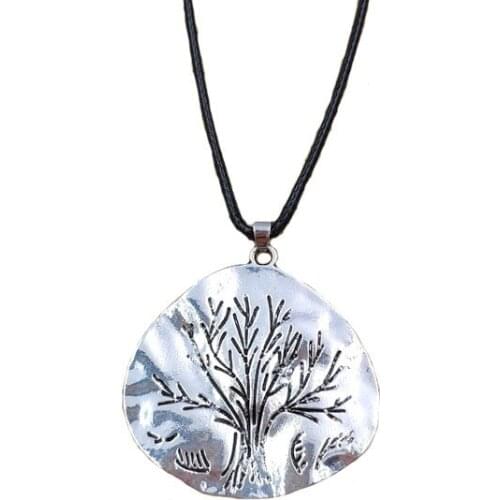 Fashion Retro Long Necklace Metal Tree Pendant Plant Literary National Style Concise Adjustable Waxed Rope Women Gift AH013-014