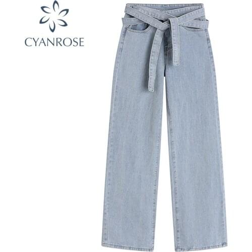 Fashion Womens Vintage Washed Wide-leg Jeans Baggy Streetwear Loose High Waist Pants Korean Female Y2K Denim Long Trousers