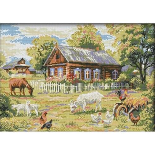 BMBY-Embroidery Starter Kits 14CT Stamped Cross Stitch Kits Beginners for DIY Embroidery - Farm 58X43cm