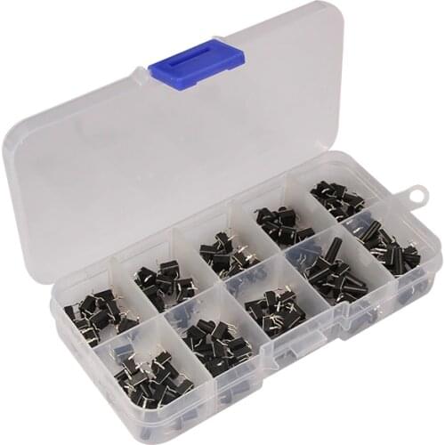 NEW 100pcs 10 Models 6*6 Tact Switch Black Push Button Switch Kit Micro Switches with Box