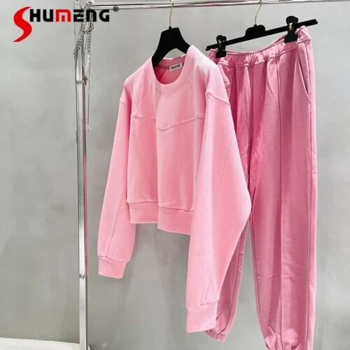 2021 Spring and Autumn Thin New Short Solid Color Vintage Trendy Ins Loose Korean Top Sweatshirt for Women