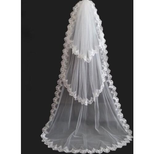 New Design 2020 Hot Selling 3 Layers Lace Edge Wedding Veils White /Ivory Color vestido de noiva Long Bridal Veils In Stock