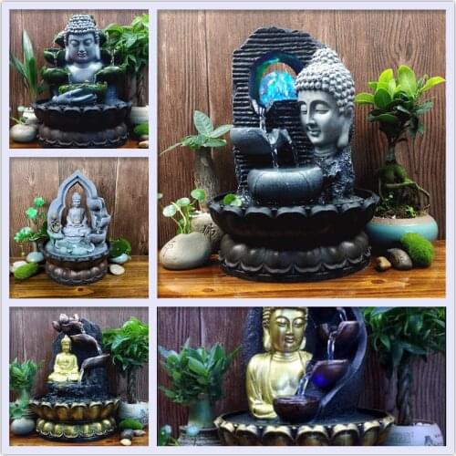 Full Round Drill 5D DIY Diamond Painting "buddha Lucky Water Running Fountain Figurines" Embroidery Cross Stitch Mosaic Decor