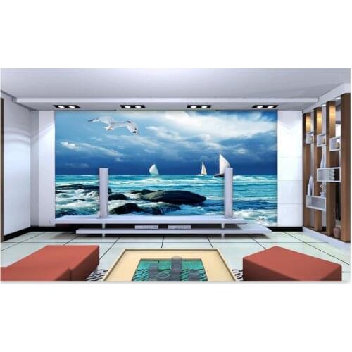 Custom 3d tv wallpapers and backgrounds murals The seaside scenery sea TV setting wall paper 3d wallpaper for living room