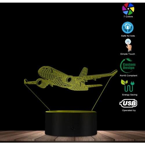 Aircraft Vintage Airplane Decor Art 3D Optical illusion Lamp New LED Plane Lights Childrens Bedroom Night Lights Decoration