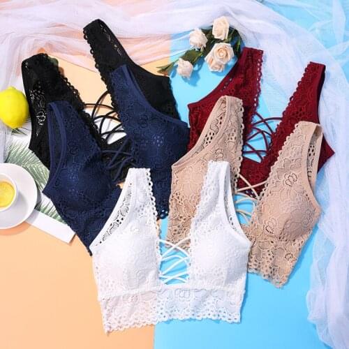 Sexy Lace Bras Floral Translucent Cross Straps Lingerie Women Soft Seamless Push Up Wireless Comfort Bra Bralette Underwear