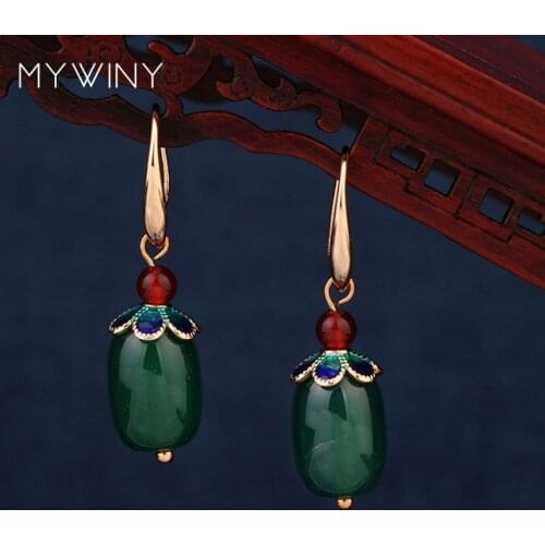 2 colors MYWINY New fashion copper crown jewelry enamel earrings green, cylinder stones vintage earrings