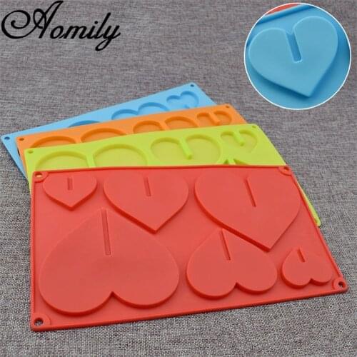 Aomily Love Heart Lollipop Chocolate Mold DIY Bakeware Silicone 3D Handmade Pop Sucker Sticks Lolly Candy Mold with Stick Shape
