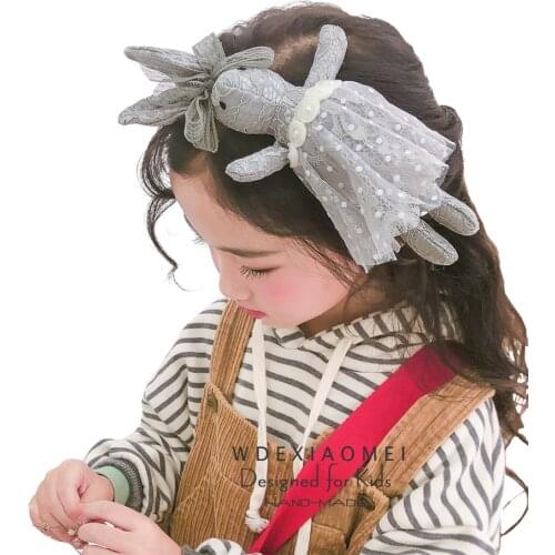 Cute Cartoon Oversized Bunny Headband Women Girl Sweet Embroidery Lace Dress Big Rabbit Hairband Kids Hair Hoop Accessories Gift