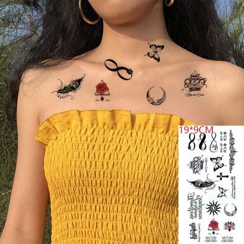 Waterproof Temporary Tattoo Sticker Crown Feather Moon Butterfly Cross Flower Fake Tatto Flash Hand Arm Art Tatoo for Women Men