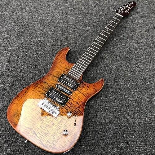 High quality electric guitar, tiger maple veneer, smoked paint, Korean accessories, Korean paint, small double rocking bridge ma