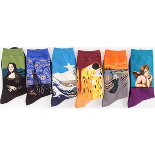 Funny Womens Socks Fashion Designer Oil Painting Style Hip Hop Men Harajuku Sock Winter Middle Tube Casual Female Cotton Sock