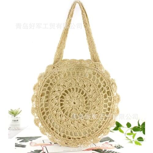 2020 New Fashion Women Straw Beach Bag Zipper Circular Straw Woven Casual Shoulder Handbag Handmade Knitted Hollow Travel Bags