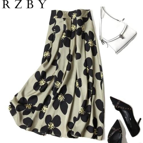 Women Summer 2021 New Vintage Skirt Floral High Wasit Plus Size Asymetric Faldas Fashion Print Jupe Causal Longue Femme RZBY436