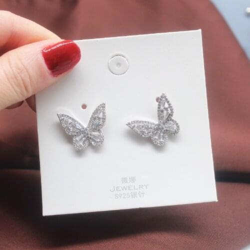 2020 Korea Hot Sale Fashion Jewelry Exquisite Elegant Copper Inlaid Zircon Earrings Small Smart Butterfly Earrings for women