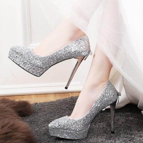 Brand New Glitter Wedding Shoes Woman Sexy High Heels Fashion Pointed Toe Platform Shoes Women Pumps Party Dress