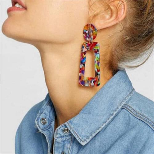 Woman Jewelry new acrylic geometric irregular long earrings European and American style fashion exaggerated multicolor earrings