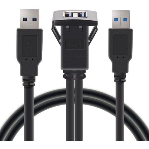 1M/2M Socket Cable USB 3.0 Auto Car Flush Mount Male to Female Extension Cord Dashboard Panel Square Audio Line for Motorcycle
