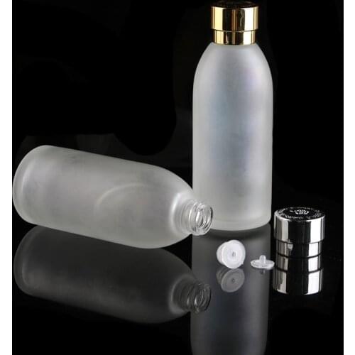 120ml 4floz Frosted Clear Glass Lotion Cosmetic Toner Serum Bottle Gold silver Flower Lid - 50pcs/lot, Merx Beauty Brand