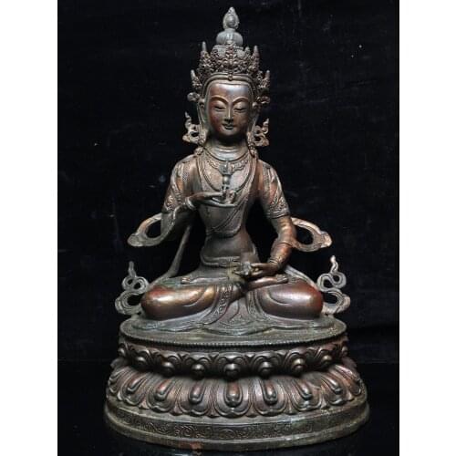 14"Tibet Buddhism Old Bronze Cinnabar Lacquer Vajrasattva statue Sitting Buddha Vajrasattoo Enshrine the Buddha