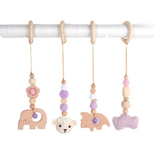 4 Pcs/Set Stroller Hanging Decoration Pendant Wooden Baby Play Gym Frame Pendants Teething Nursing Rattle Toys Gift