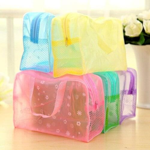 5 Pcs 5 Colors Makeup Organizer Bag Toiletry Bathing Storage Women Waterproof Transparent Floral PVC Travel Cosmetic Bag