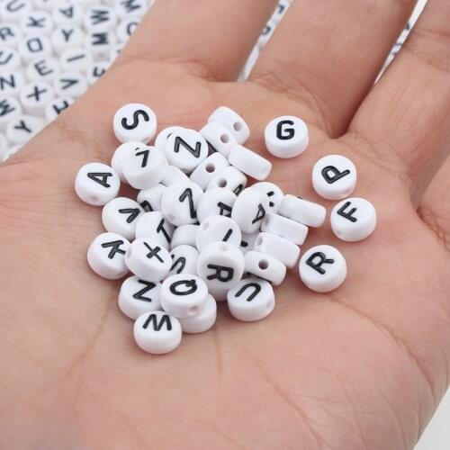 100pcs Mixed English Letter Acrylic Beads 7*4mm Round Flat Alphabet Loose Spacer Beads Diy Bracelet Necklace For Jewelry Making