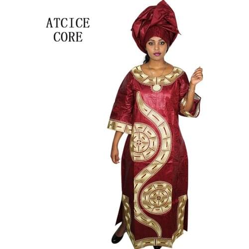African dresses for women fashion design new african bazin embroidery design dress long dress with scarf two pcs one set LA009
