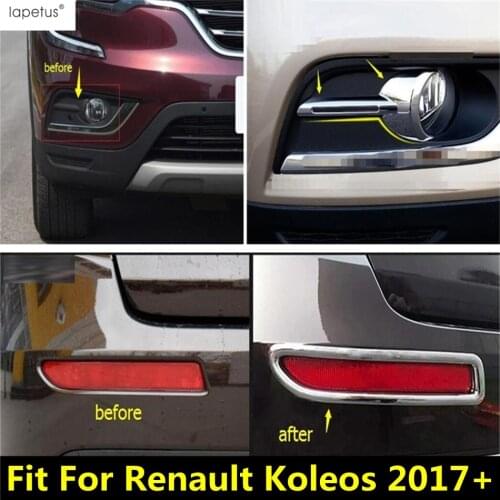 Lapetus Accessories For Renault Koleos 2017 - 2020 Front Head + Rear Bumper Fog Lights Lamp Protector Molding Cover Kit Trim