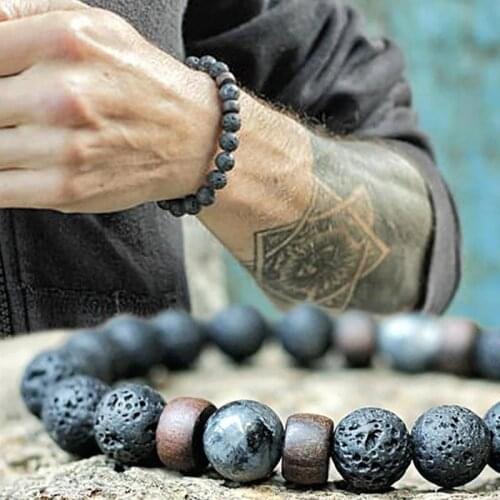 8mm Beads Volcanic Stone Bracelet for Men Lava WoodenBracelet Tibetan Buddha Wrist Chain Women Mens Jewelry Gift Bracelets