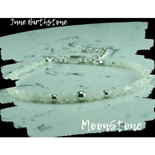 Moonstone Bracelet, White Gemstone bead with silver bead, 925 Sterling Silver Jewelry for Women, hand Made in TURKEY