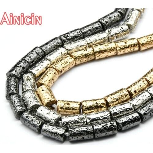Gold Silver Black Plating 6x10mm Cylinder Shape Lava Beads Fashion Jewelry Making Findings 10pcs/lot