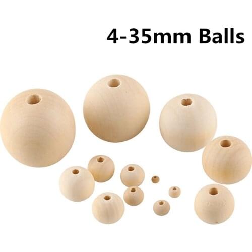 Natural Wood Beads 4-35mm Spacer Round Wooden Crafts Charms DIY Unfinished Wood Color Balls Baby Bracelet Jewelry perle en bois