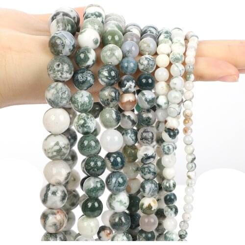 Natural Tree Agates Smooth Green Onyx Charm Round Loose Spacer Beads For Jewelry Making Needlework Bracelets DIY 4/6/8/10/12MM