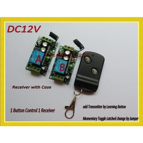 DC12V RF Wireless Remote Control Switch 1Transmitter 2Receiver 1Button1Receiver Big Button Transmitter Learning Receiver 315/433