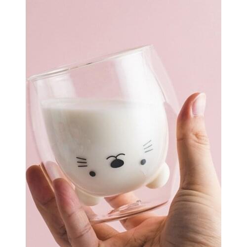 Double-layer Heat Insulation and Anti-scalding Transparent Glass Cartoon Cute Household Goods Breakfast Milk Cup
