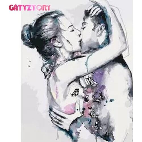 GATYZTORY DIY Frame Painting By Numbers Kits Kiss Figure Picture By Number Figure Hand Painted Acrylic Paint Home Decoration