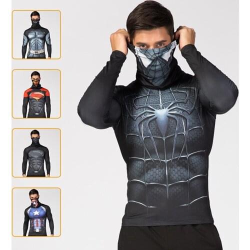 Hot sale Fashion Mens High Collar Lapel Underwear 3D Printed Compression shirt Superhero Costume Comics Superhero Men Tops