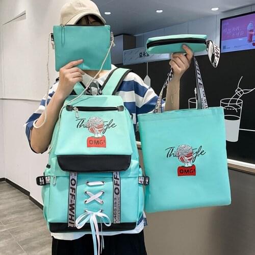 2021 4Pcs/set Canvas Backpacks Women School Bags for Teenage Girls Bookbags Large Capacity Preppy Style Travel Backpack Student
