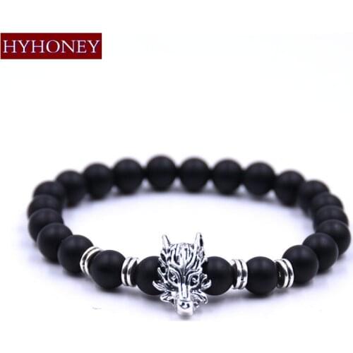 HYHONEY Men Jewelry Bracelets Black Nature Stone 8mm Scrub Bead Gift Elastic bracelets pulseira masculina