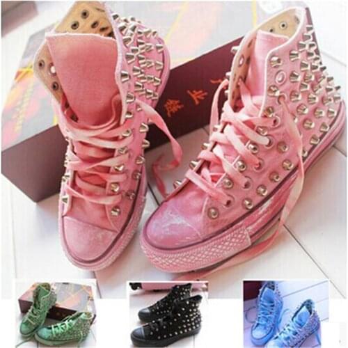 Rivet shoes classic all black distressed high-top sneakers sports single shoes casual pink washed canvas shoes tide