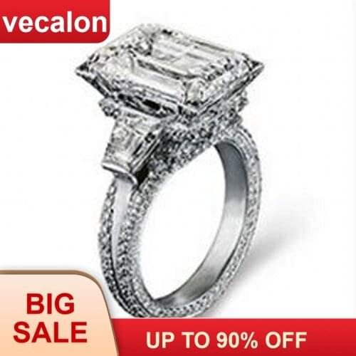 Vecalon Eiffel Tower Women Big Jewelry ring 10ct AAAAA Zircon stone 300pcs Cz 925 Sterling Silver Engagement Wedding Band Ring