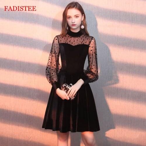 Muslim long sleeves short lace velour vestidos de fiesta de noche prom party Evening Dresses robe de soiree gown frock black