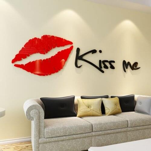 Creative Kiss me Acrylic 3D Wall stickers For girls room Bedroom Living room Background Art wall decor Home decoration Modern